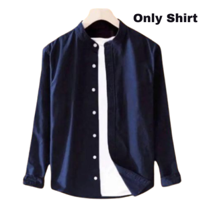 Men's Solid Colour Ban color Shirt (Navy)